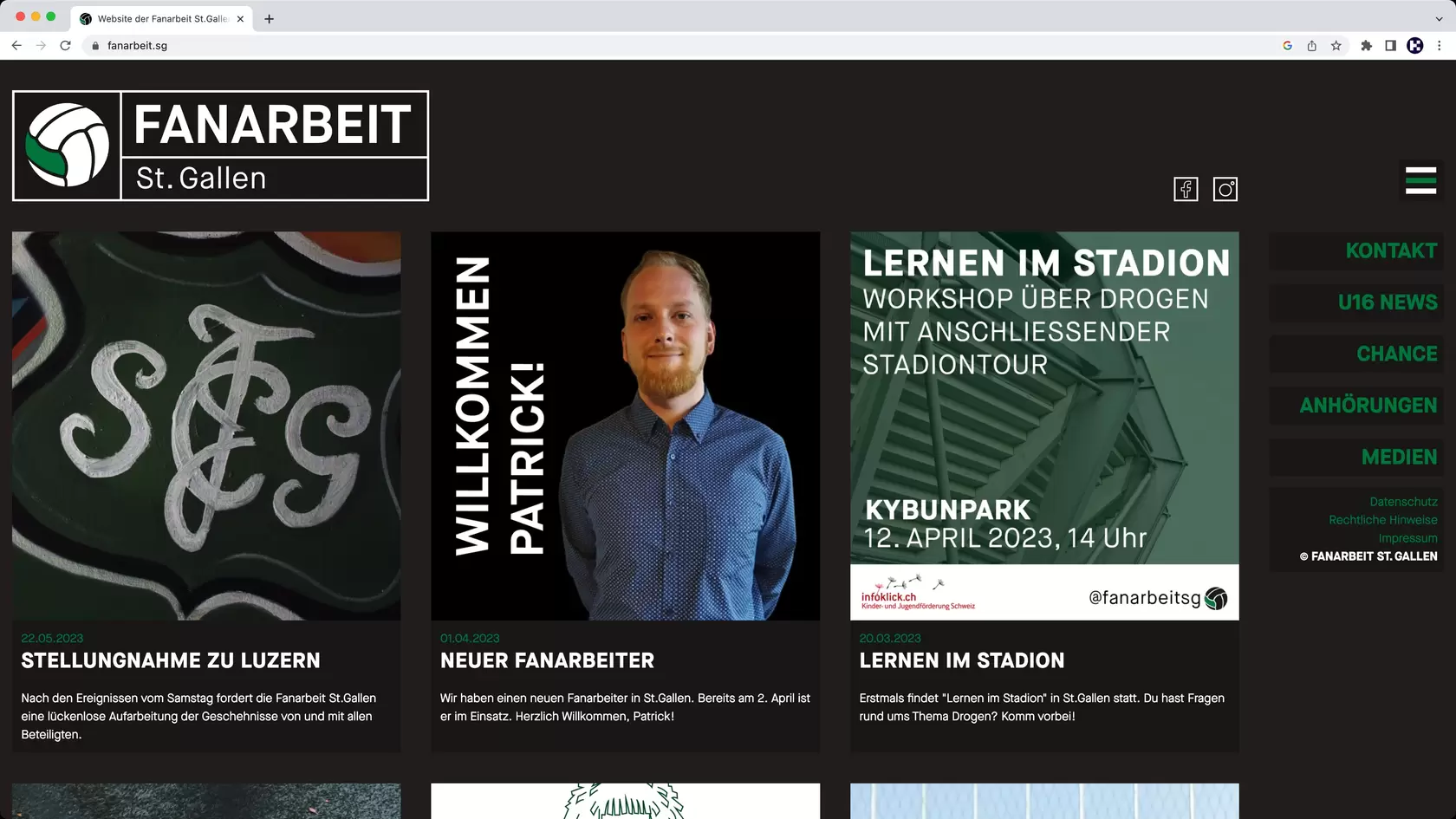 Printscreen Website fanarbeit.sg Desktop