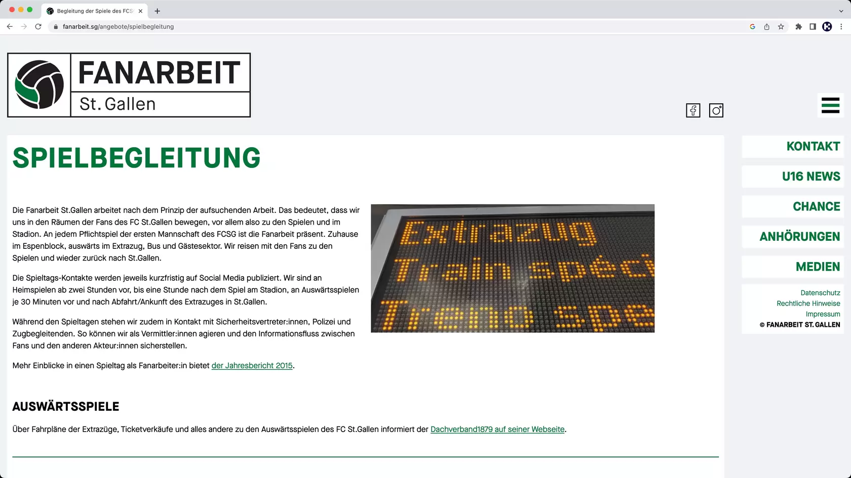 Printscreen Umsetzung Website fanarbeit.sg
