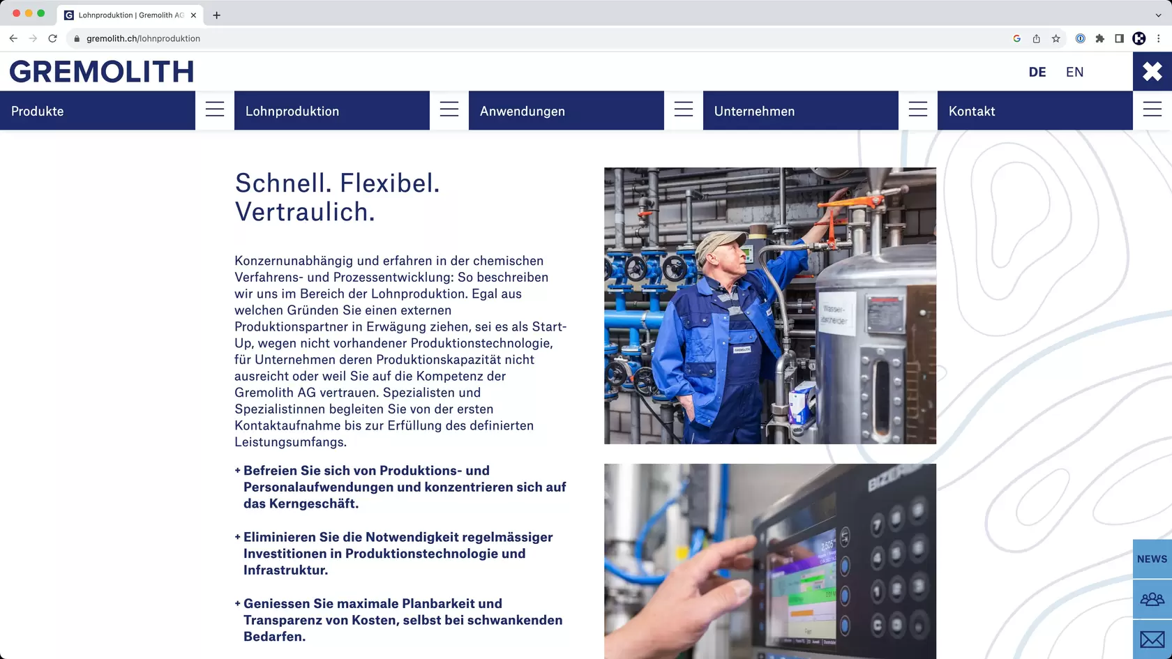 Printscreen Umsetzung Website gremolith.ch