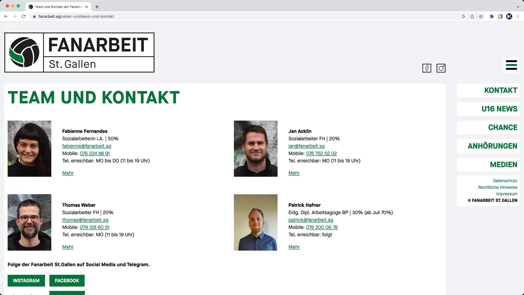 Printscreen Umsetzung Website fanarbeit.sg