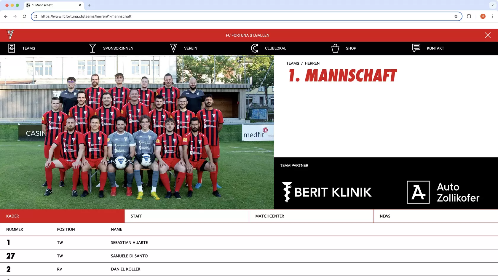 Printscreen Umsetzung Website fcfortuna.ch