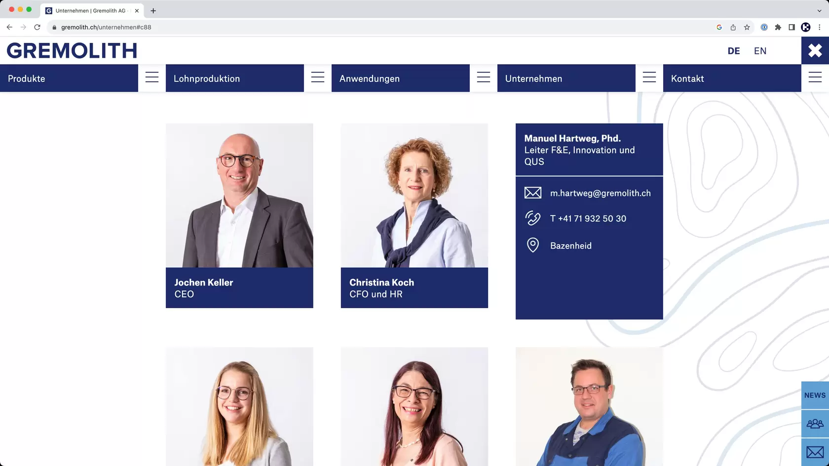 Printscreen Umsetzung Website gremolith.ch