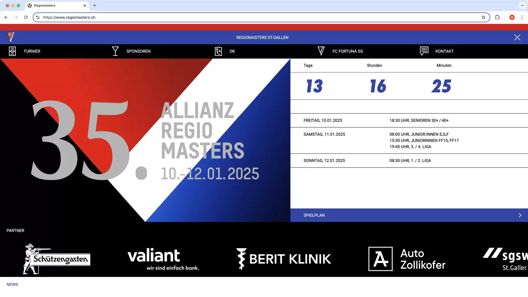 Printscreen Umsetzung Website regiomasters.ch