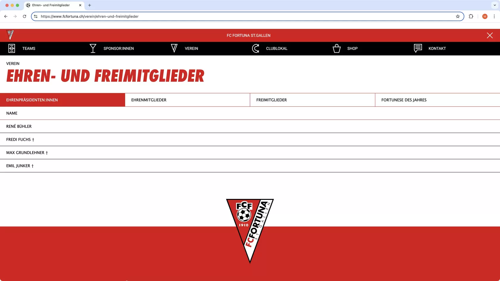Printscreen Umsetzung Website fcfortuna.ch