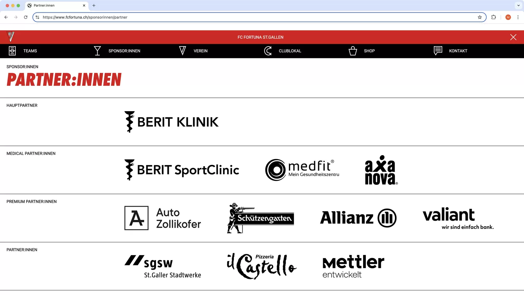 Printscreen Umsetzung Website fcfortuna.ch